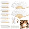 Ysislybin Ventagli a Mano, Set di 50 Ventagli di Carta con Biglietti Sacchetti e Decorazioni per Matrimoni Feste Battesimi e Decorazioni (Set di Ventagli di Carta Bianca con Biglietti di Ringraziamento Verdi)