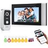 QttyElok Sistema di Videocitofono con Campanello WiFi a 2 Fili, Videocitofono Telecamera HD 1080P con Monitor Touch Screen Colori da 7 Pollici, Visione Notturna, Sblocco con Scheda RFID/APP Tuya