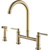 TYMYW Rubinetto Cucina Retro con Doccetta Laterale Doppia Maniglia Miscelatore Cucina in Acciaio Inox 3 Fori,Oro Spazzolato