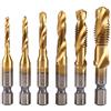 YUMILI 6 Pezzi Punte Trapano Maschi Countersink Tap, M3-M10 Titanio Tap Trapano, Set di Punte per Trapano e Maschiatura Metrico, HSS Filettare con Punte Attacco Esagonale per Maschiare Foratura 1/4