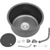 Zoobotanica Lavello rotondo in acciaio inox, con coperchio, 1 vasca, rotondo, da incasso, per casa, cucina, camper, bar (diametro 36 cm)