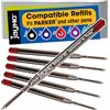 Cottage Mills Jaymo - Ricambio per penna a sfera Parker 30525PP/30526PP, 98 mm di lunghezza, confezione da 6, colore: rosso
