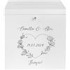 Creative Deco Scatola Personalizzata Bianca Porta Buste in Legno per Matrimonio | 29x25x30cm | Salvadanaio con Coperchio, Serratura | Scatola Portadenaro con Coppia di Colombe, Cassetta Porta Carte
