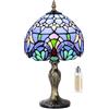 MIAOKE Lampada in stile Stained Glass Lamp, Lampada da comodino notte a paralume fatto a mano in vetro colorato, Lampada di Living Room Bar Lamp- (Barocco Blu)