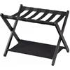 GYMAX Portavaligia Pieghevole, Portabagagli a 2 Ripiani da Camera con Struttura in Legno e 5 Cinghie di Nylon, Resistente all'Usura, Portapacchi per Hotel, Portata 60 kg, 67 x 46 x 52 cm (Nero)