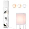 BBHome Moderna lampada a stelo con ripiani in legno, 3 temperature di colore, dimmerabile, lampada a LED per soggiorno, camera da letto, lampadina da 9 W inclusa (bianco)