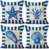 Aoihrraan 41x41cm Confezione da 4 Mare Tema Copricuscini Divano Blu Stella Marina Conchiglia Conchiglie Corallo Federe Per Cuscini Decorazione Lino Camera Da Letto Soggiorno All'Aperto Divano