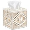 MEETOZ Scatola di fazzoletti quadrata, organizer per tovaglioli in macramè, decorazione bohémien, per bagno, camera da letto, comò, soggiorno, ufficio