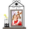 JTgugu Cornice portafoto 10x15cm in legno con vaso e supporto in metallo, doppio vetro, cornice personalizzata in stile vintage, regalo fotografico in legno, ideale per Natale, matrimonio, famiglia