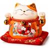 HERCHR Salvadanaio Gatto Portafortuna, Maneki Neko in Ceramica da 4,5 Pollici Salvadanaio Portafortuna Carino Porta Fortuna Buon Auguri Ceramica Portafortuna Gatto Salvadanaio(arancia)