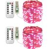 Clearhill Confezione 2 ghirlande USB 20m rosa, 200 LED filo rame, telecomando, 8 modalità, timer e dimmerabile per Natale e camera