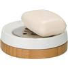 Wenko 17677100 Portasapone Bamboo, Ceramica, Legno, 11,5 x 3,8 x 11,5 cm, Bianco