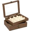 Rebanky 2 Pezzi Scatola in Legno per Pietre e Cristalli, Vetrine Rocce 12 Scomparti in Legno Scatola Legno per Minerali Rock Display Case con Fibbia per Rocce, Pietre Preziose, Fossili Marrone Scuro