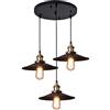 Mengjay E27 Industriale Edison Retro Nero Lampada a Sospensione, Classica Lampada a Soffitto Paralume in Metallo, Plafoniera in Stile Vintage Lampadario Per Sala Bar Ristorante Ufficio,Ø22cm,3 luci