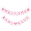 Tazuxetuqe 1 Pezzo Striscione Rosa a Quadretti Gingham Benvenuta Bimba per Decorazioni Festa Nascita preassemblato Striscione in Carta per Annuncio Bimba