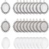 SUNNYCLUE 60 pz Fai da Te 30 Set Spazi Vuoti per Castoni Pendenti Vassoi Cabochon Ovali Spazi Vuoti per Cabochon in Argento Antico con Cabochon in Vetro Impostazioni per Castoni Cabochon Ciondoli per