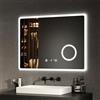 EMKE Specchio Bagno con Luce 80 x 60 cm, con Interruttore Tattile e Antiappannamento e Orologio e 3 Volte Lente D'ingrandimento (Tipo M)