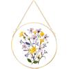 REDHUGO Cornice in vetro per fiori pressati, realizzata a mano, cornice galleggiante da appendere alla parete, in ottone, immagine rotonda con doppio vetro, cornice per fiori secchi, decorazione da