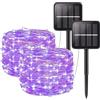 Clearhill Confezione da 2 catene solari, totale 20m/65,6 ft, viola, 200 LED, filo di rame, 8 modalità, illuminazione giardino impermeabile per terrazza, cortile, alberi, Natale e matrimoni