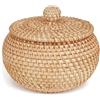 Kopinma Cestino rotondo in rattan con coperchio, cestino portaoggetti in rattan per caramelle, ago e filo, chiavi, monete e piccoli oggetti, organizer per gioielli, porta snack, organizer da