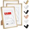 HIMEETIME® 3x Cornice Foto A5 14.8x21cm Alluminio spazzolato dorata champagne,Passepartout 10X15 Cornice 15x21 Piccolo per Foto,parete o esposizione da tavolo