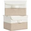GRANNY SAYS Scatole Portaoggetti Piccole con Coperchio, Set di 2 Mini Scatole Rigide in Tessuto, Scatola Rigida per Scaffali, Scatola Tessuto Pieghevoli, Small Storage Boxes with Lids, Bianco&Kaki