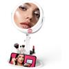Shinowa Specchio Trucco con Luce LED, Specchio Ingranditore 20X Illuminato a Doppia Faccia con Vassoio, Altezza Regolabile, 3 Colori di Luce, Rotazione 360°, Ricaricabile USB, Funzione Memoria, Bianco