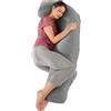 SHANNA Cuscino Gravidanza per Dormire, Cuscino Allattamento Neonato a Forma di J, 100% Cotone Cuscini per maternità e il Corpo Laterale con Federa Sfoderabile e Lavabile, 125 x 65cm(Grigio Scuro)