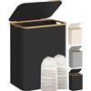 SONGMICS Cesto Portabiancheria con Coperchio a 2 Scomparti, Cesta per Bucato, 130L, Sacco Rimovibile, Tessuto Oxford, Manici di Bambù Pieghevole, 52 x 38,5 x 70,5 cm, Nero Inchiostro LCB513B01
