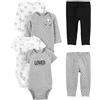 Simple Joys by Carter's Set di 6 Body (Maniche Corte e Lunghe) e Pantaloni per Bambini, Stampa Testo Nero/Grigio/Lama Bianco/Panda, 24 Mesi