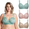 Curve Muse Reggiseno Senza Fili Sfoderato Minimizer Taglie Forti con Ricamo in Pizzo-Confezione da 3-Blush,Sage,Nude-4E