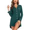 Samring Camicia da notte da donna, a maniche corte/lunghe, con bottoni, camicia da notte per fidanzato, camicia da notte S-XXL, Manica lunga-verde, L