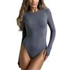 TouKingda Body da donna a maniche lunghe con foro per il pollice, sexy, aderente, girocollo, top sexy, elasticizzato, tuta casual da donna per uscire con chiusura a scatto, Blu ardesia., M