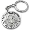 Swift Gift Portachiavi con San Cristoforo, regalo da viaggio per uomini o donne, portachiavi con San Cristoforo, medaglia, regali e accessori per viaggi sicuri, sicurezza e protezione, Argento, 3cm x 3cm Disc