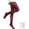 GHKJOK Squisiti collant da donna in pizzo e motivo floreale - Bianco crema morbido cotone lavorato a maglia, leggings invernali traspiranti, design a righe in lana tartan a coste per donna alla moda a