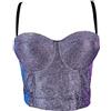 Veendeo - Reggiseno Bustier Crop Top in Maglia a Rete per Donna, Top Corsetto Push up con Strass e Diamanti per Festa, X-Small