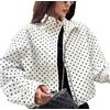 Generic Giacca da donna a pois con colletto alla coreana giacche ritagliate retrò elegante classico risvolto giacca corta moda cappotto a pois allentato casual cerniera giacca primaverile con tasche, bianco