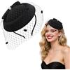 Fgdui 1 fascinator in garza cappello nero anni '40 retrò cappello fiocco clip laterale pillbox cappelli velo fascia nero cappelli funerali per donne tea party matrimonio