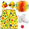 Meleager Costumi Clown Accessori, 5 Pezzi Set di Costumi da Pagliaccio, Parrucca Clown Riccia, Naso da Clown Rosso, Gilet, Guanto, Papillon, Vestiti da Clown per Carnevale Circo Cosplay