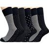 Sevello Clothing 6 paia di calzini da uomo per diabetici | Calzini in cotone con impugnatura delicata per uomo | Calzini neri da uomo con motivo | Calzini diabetici da uomo taglia 39-45 UK, Stile nero, Taglia unica