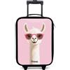 NoBoringSuitcases.com® Valigia Per Bambini Compatto 48x31x19 cm Bagaglio Ultraleggero Trolley A Mano Rigidi LED Ruote Valigie Neonato - Ragazze - Llama - Bianco - Ciglia