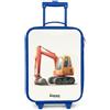 NoBoringSuitcases.com® Valigia Blu Per Bambini Compatto 48x31x19 cm Bagaglio Ultraleggero Trolley A Mano Rigidi LED Ruote Valigie Neonato - Ragazzo - Escavatore - Firmato - Arancione