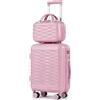 H.yeed Valigia da cabina da 50,8 cm con trolley da 30,5 cm, in ABS leggero, con ruote girevoli, rosa, 2 pc set, Set bagagli 4 pz 12+20+24+28
