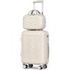 H.yeed Valigia da cabina da 50,8 cm con trolley da 30,5 cm, in ABS leggero, con ruote girevoli, Beige, 2 pc set, Set bagagli 4 pz 12+20+24+28