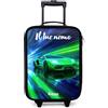 NoBoringSuitcases.com® Valigia Per Bambini Personalizzato Con Un Nome 48x31x19 cm Bagaglio Ultraleggero Trolley A Mano Rigidi LED Ruote Valigie Neonato - Ragazzo - Auto sportiva - Verde - Neon