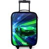 NoBoringSuitcases.com® Valigia Per Bambini Compatto 48x31x19 cm Bagaglio Ultraleggero Trolley A Mano Rigidi LED Ruote Valigie Neonato - Ragazzo - Auto sportiva - Verde - Neon