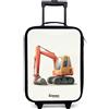 NoBoringSuitcases.com® Valigia Per Bambini Compatto 48x31x19 cm Bagaglio Ultraleggero Trolley A Mano Rigidi LED Ruote Valigie Neonato - Ragazzo - Escavatore - Firmato - Arancione