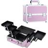 Joligrace Valigetta Trucchi Professionale Valigia Porta Trucchi Taglia Larga Valigia Beauty Case Valigetta Per Cosmetici Organizzatore Trucco, 6 Vassoi Chiudibile a Chiave,Rosa