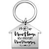 Maxforever Portachiavi con scritta in lingua inglese New Home, idea regalo per parenti e amici, Argento, L, Moderno
