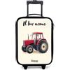 NoBoringSuitcases.com® Valigia Per Bambini Personalizzato Con Un Nome 48x31x19 cm Bagaglio Ultraleggero Trolley A Mano Rigidi LED Ruote Valigie Bimbi - Ragazzo - Trattore - Firmato - Rosso